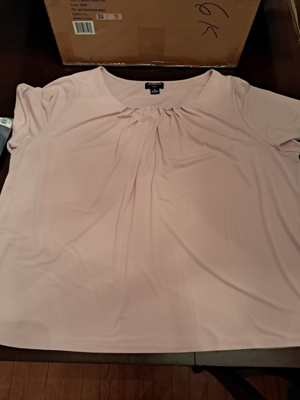 Liz Claiborne Blush Pink Pleated Short Sleeve Top